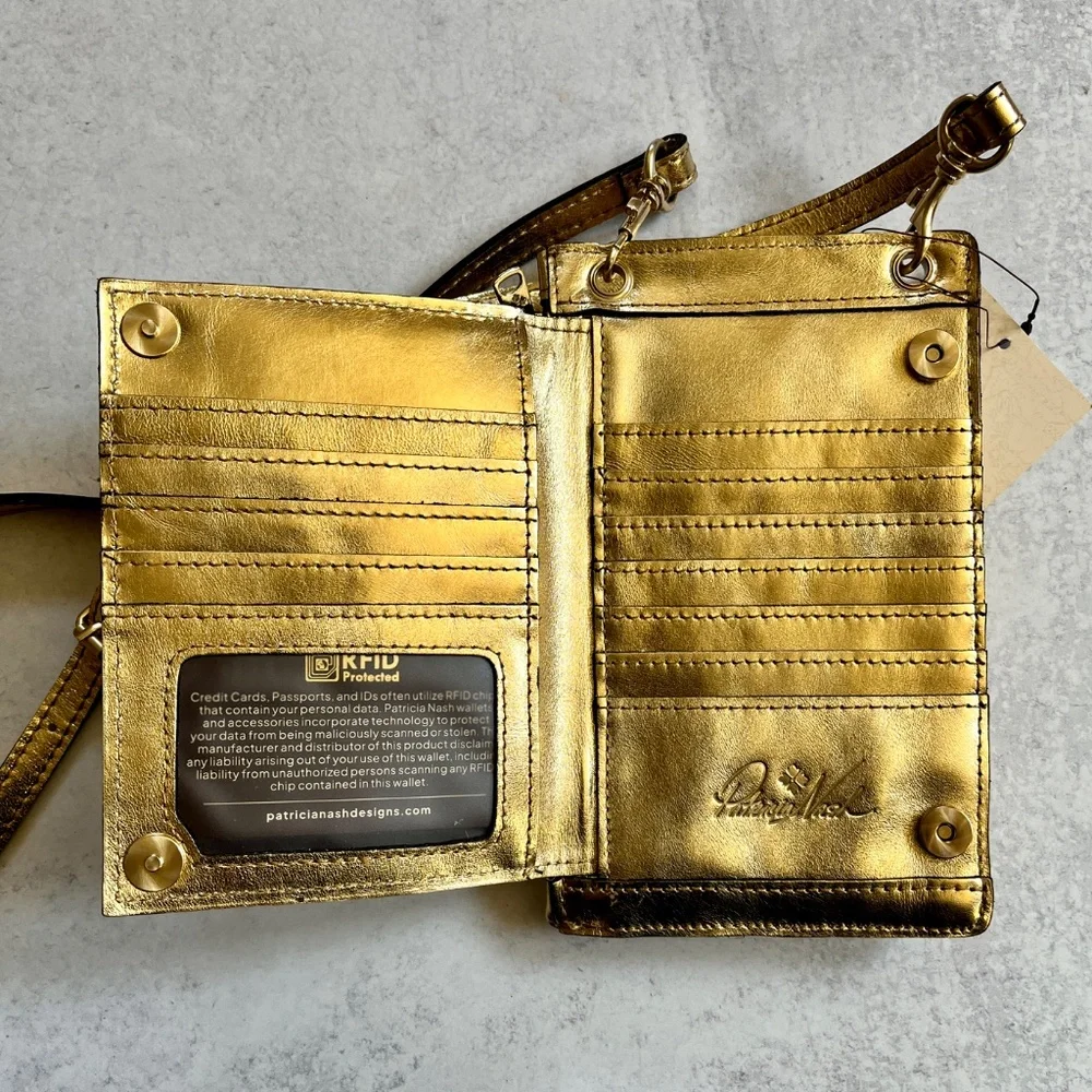 Patricia Nash Chiavella Phone Crossbody Leather Bag in Greek Gold RFID Security - Picture 4 of 12